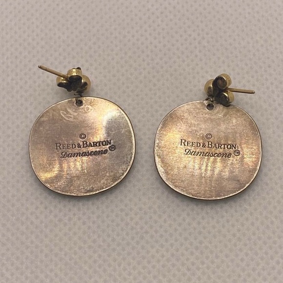 Vintage Damascene 24k Gold Electroplate Tiger Earrings by Reed and Barton - Picture 2 of 3